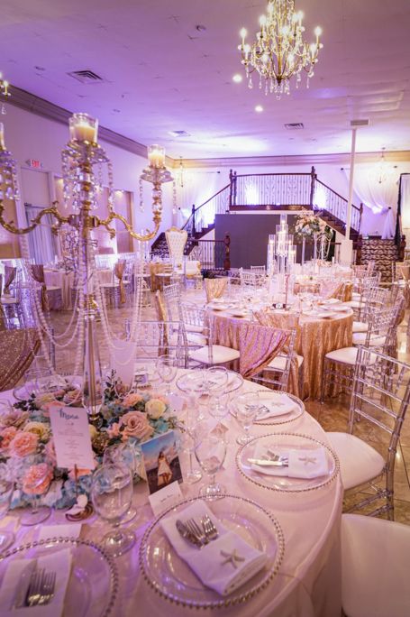 Sea-themed wedding cake and decorations for quinceañera organized by Alegria Gardens