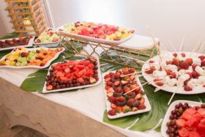 Fruit and marshmallows on the fondue table at our reception hall - Alegria Gardens